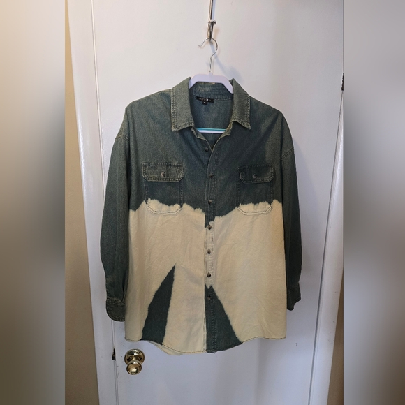 Papermoon Olive Bleached Button Down - Picture 2 of 9